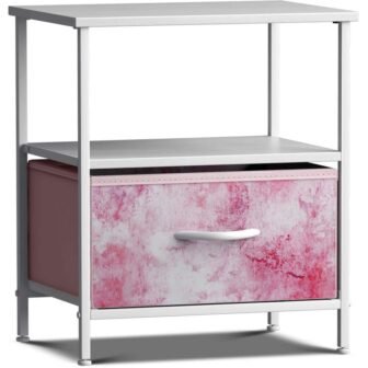 1-Drawer Tie-Dye Pink Nightstand 18.37 in. H x 15.75 in. W x...