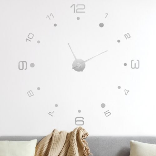 1-Pack 3D DIY Wall Clock,51 Inch Frameless Clock with 12 Numbers for Home,Silver