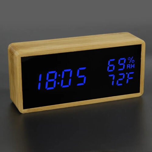 100% Bamboo LED Alarm Clocks Temperature Humidity Multifunction Digital Wooden S