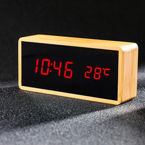 100% Bamboo LED Alarm Clocks Temperature Humidity Multifunction Digital Wooden S