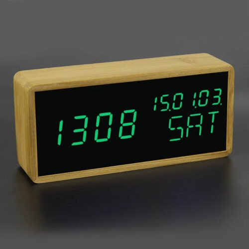 100% Bamboo LED Alarm Clocks Temperature Humidity Multifunction Digital Wooden S