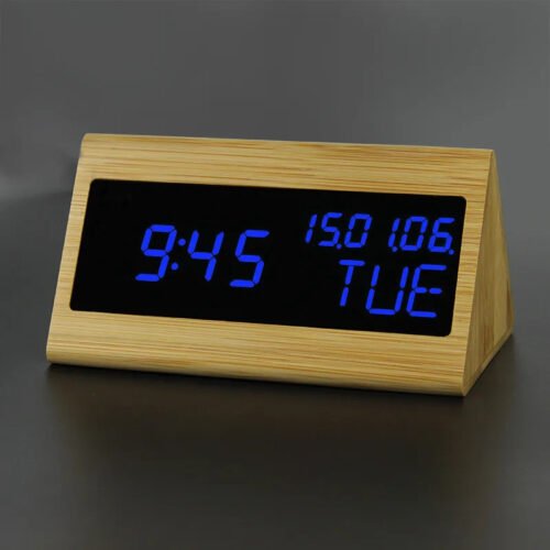 100% Bamboo LED Alarm Clocks Temperature Humidity Multifunction Digital Wooden S