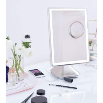 10.24 in. x 16.35 in. Lighted Magnifying Bluetooth Handheld Makeup Mirror in...