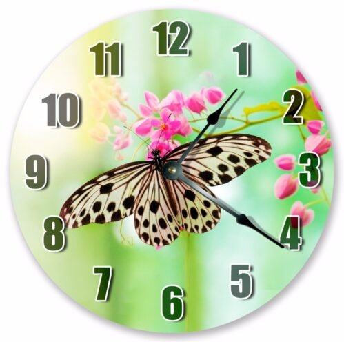 10.5" BUTERFLY SIPPING NECTAR CLOCK - Large 10.5" Wall Clock - Home Décor - 3202