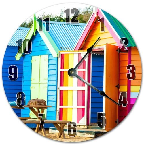 10.5" COLORFUL MINI BEACH HOUSES CLOCK BEACH CLOCK Large 10.5" Wall Clock 4058