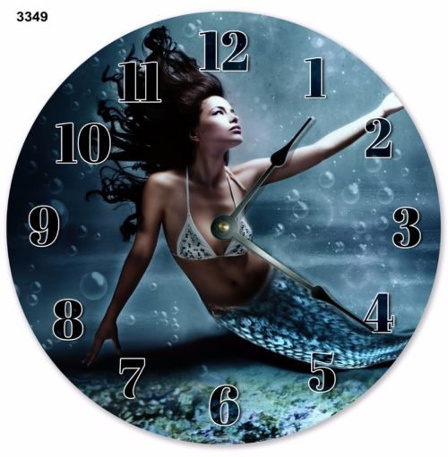 10.5" COOL UNDERWATER BLUE MERMAID PORTRAIT - Large 10.5" Wall Clock - 3349
