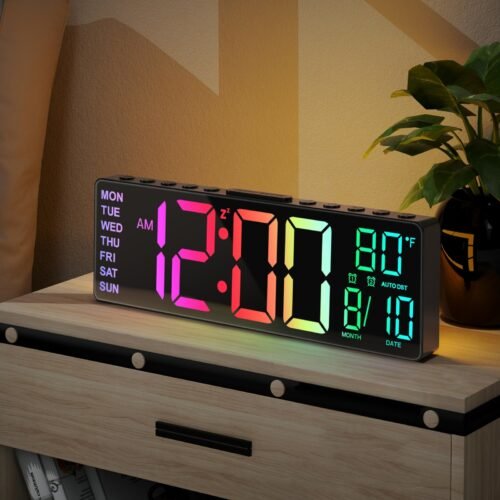 10.5'' Digital Large Alarm Clock Timer with All in 1 RGB Colors, Date, Month,...
