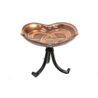 10.5 in. Dia Antique Copper Celtic Dara Knot Birdbath with Tripod Stand
