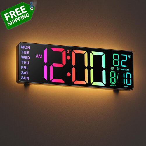 10.5'' Large Digital Wall Clock with Remote Control, Dual Alarm with Big LED Scr