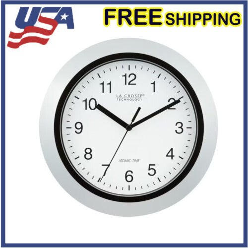 10" Digital Analog Wall Clock 4 Time Zone Setting 12 Hour Display Silver Decor