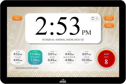 10" Digital Azan Clock with Wifi, Dynamic Touch Screen, Worldwide Prayer Times,