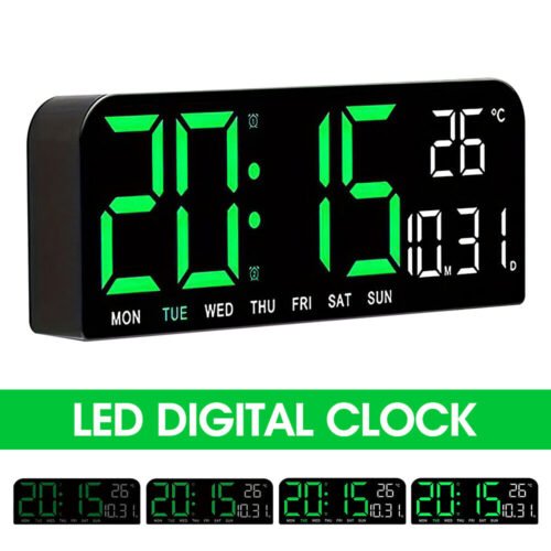 10" Digital Wall Clock Large Display with Auto-Dimming Date/Week/Temperature
