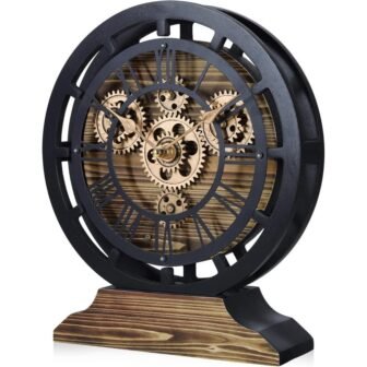 10 in. Analog Wooden Real Moving Gears 2 in 1 Desk Clock