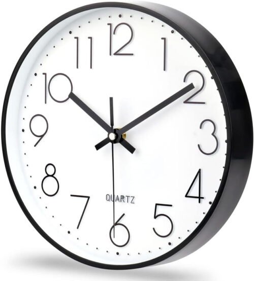 10 Inch Black Wall Clock Battery Operated Silent & Non-Ticking Wall Clock Classi