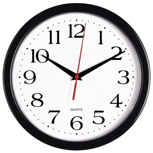 10 Inch Black Wall Clock Silent Non Ticking Quality Quartz Battery Operated Roun