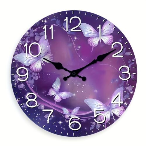 10 inch purple butterfly wall clock, wood ,silent no tick, girls bedroom decor
