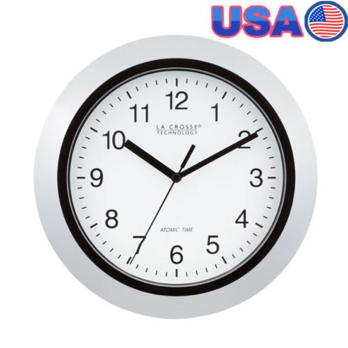 10 Inch Silver Atomic Analog Wall Clock Hanging Radio-controlled Clocks Durable