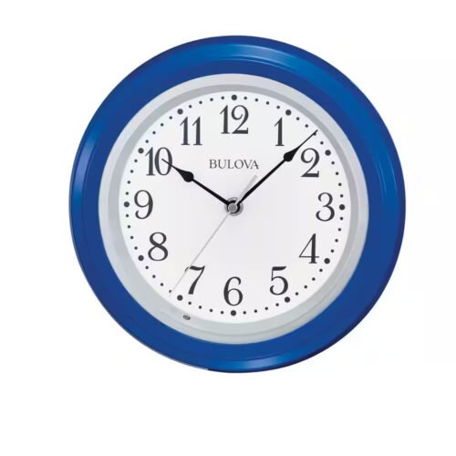 10 In. H X 10 In. Blue Case W round Wall Clock with Back Lit Dial