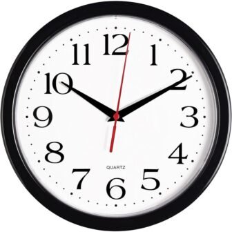 10 in. Round Black Analog Plastic Frame Non Ticking Wall Clock Battery...