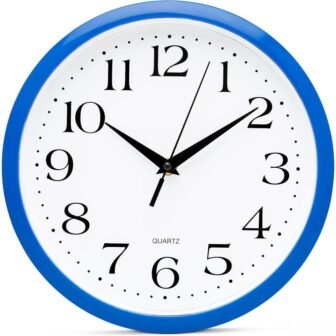 10 in. Round Blue Analog Plastic Frame Non Ticking Wall Clock Battery...