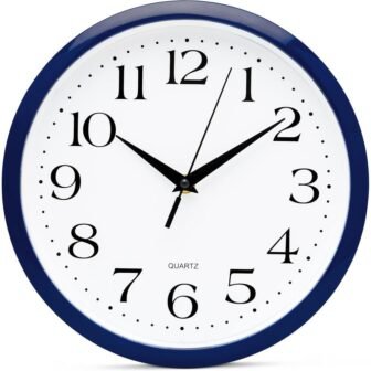 10 in. Round Navy Blue Analog Plastic Frame Non Ticking Wall Clock...