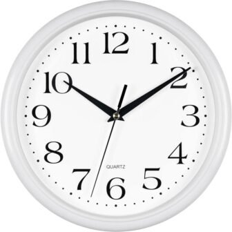 10 in. Round White Analog Plastic Frame Non Ticking Wall Clock Battery...