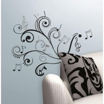 10 in. x 18 in. Music Scroll Notes 50-Piece Peel and Stick...