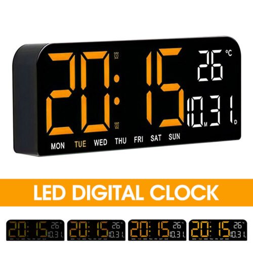10" LED Screen Digital Wall Clock Remote Control Auto Dimming Alarm Clock