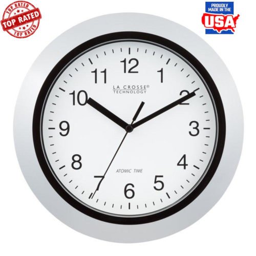 10" Silver Atomic Wall Clock Automatic Time Update 4 Time Zones Easy Read New