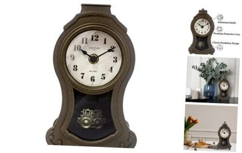 10" x 5" Cogsworth Mantel Clock with Pendulum, Modern Famrhouse Antique Bronze