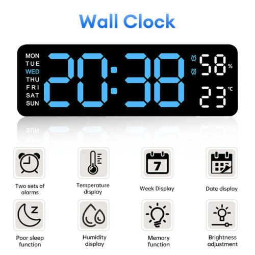 10xDigital Large Big Jumbo LED Wall Desk Clock Display with Calendar Temperature