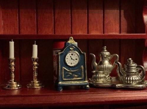 1:12 Dollhouse Miniature Large Blue Mantel Clock Fireplace Or Shelve Decor