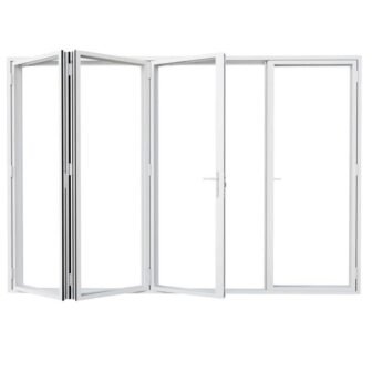 115 in. x 80 in. Left Swing/Outswing Double Tempered Glass White Aluminum...