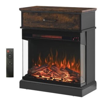 11.8 in. Freestanding Electric Fireplace in Black Metal Smart Side Table with...