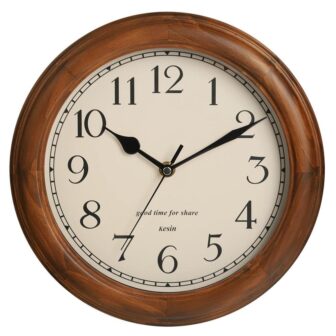 11 in Brown Round Wall Clock Battery Operated Silent Non Ticking