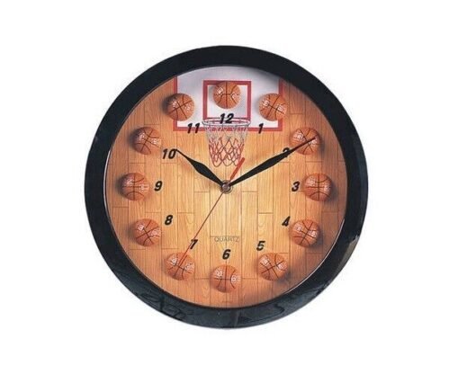 11" Sports Theme Basketball Wall Clock With Ball Markers New