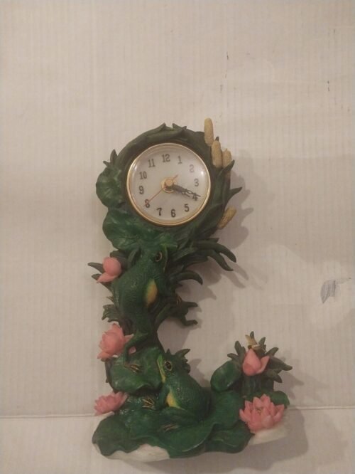 11” Tall Frog Toad Family Pendulum Lily Pad Clock Pink Flowers Cattail UNIQUE!!