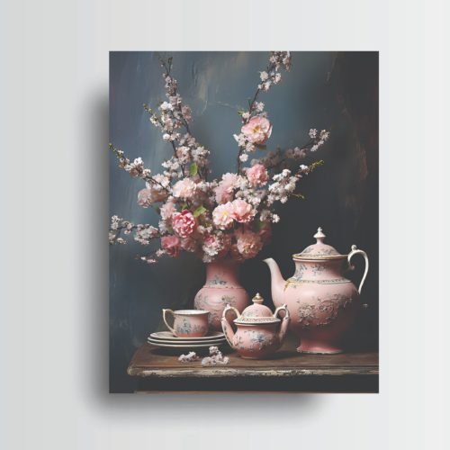 11x14 Pink Afternoon Tea Canvas Wall Art