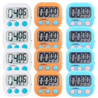 12-Piece White, Blue, Orange Magnetic Small Digital Kitchen Timer with Minute Second...