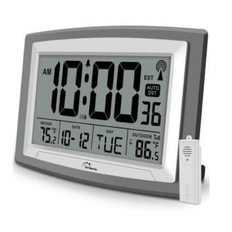 12.5 in. Grey Digital Thermoplastic Atomic Clock with Indoor Temperature and Humidity...
