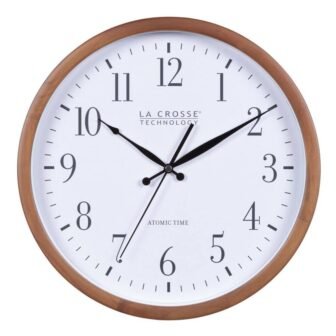 12.8 In. Pine Wood Atomic Analog Wall Clock in Walnut