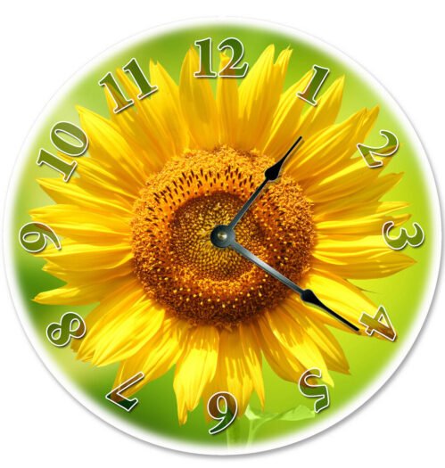 12" BRIGHT YELLOW SUNFLOWER CLOCK - Large 12 inch Wall Clock - Printed Decal