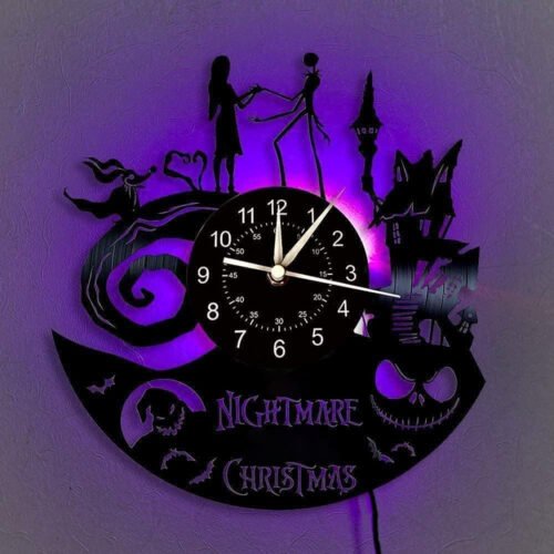 12" Christmas Nightmare Vinyl Record Wall Clock, Home Decoration with LED 7