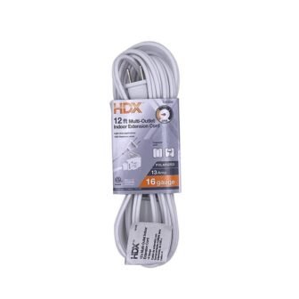 12 ft. 16/2 Light Duty Indoor Multi Outlet Extension Cord, White