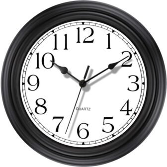 12 in. Black Analog Classic Non-Ticking Wall Clock Decorative Battery Operated for...
