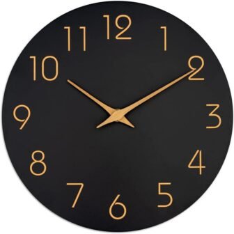 12 in. Black Analog Silent Non-Ticking Wood Wall Clock Battery Operated Decorative...