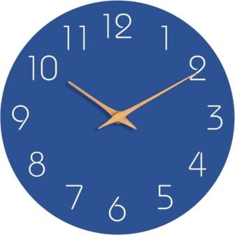 12 in. Blue Analog Silent Non-Ticking Wood Wall Clock Battery Operated Decorative...