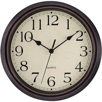 12 in. Bronze Analog Classic Non-Ticking Wall Clock Decorative Battery Operated for...