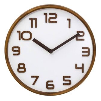 12 in. Brown Analog Round Wood Wall Clock with 3D Arabic Numerals
