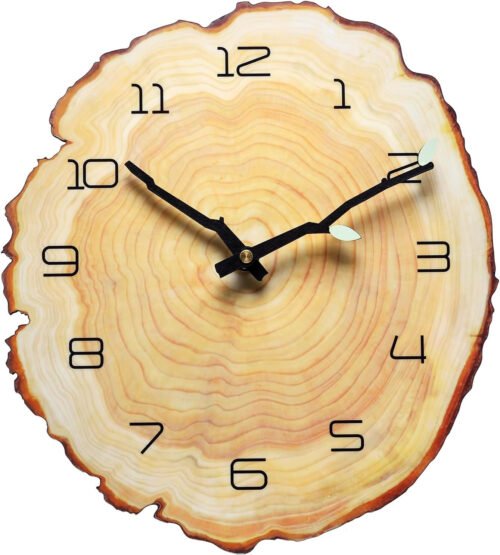 12 Inch Annual Ring Wall Clock Wood Grain Clock Leaf Tree Stump Clock Creative S